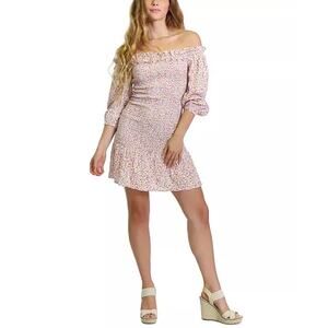 Kit & Sky Womens Off-the Shoulder Floral Smocked Dress Mini Size XS